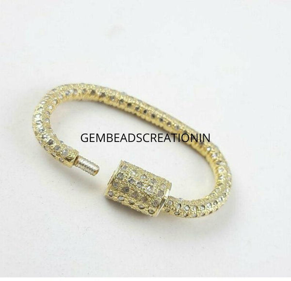 Pave Diamond Carabiner Screw Clasp 925 Sterling Silver 29X16mm Pave Rose cut Diamond Carabiner Clasp Oval Screw Lock Diamond Jewelry Finding