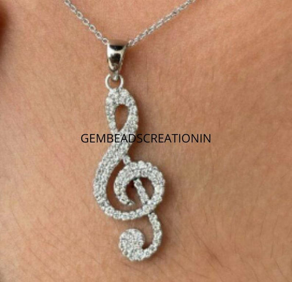 Musical Note Pendant Treble Clef with Diamond for Women Pave Diamond Pendant 14k solid gold Diamond Jewelry Unisex Jewelry Gift Music Lovers