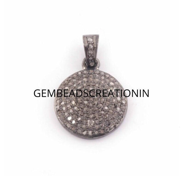 Pave Diamond Disc Pendant 925 Sterling Silver 20x15mm Diamond Round Disc Diamond Jewelry Findings  Necklace Bracelet Charm Handmade Jewelry