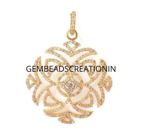 Diamond Flower Pendant Pave Filigree Pendant 45x40mm Yellow Gold Antique Jewelry Pave Diamond Pendant Diamond Jewelry Flower Necklace