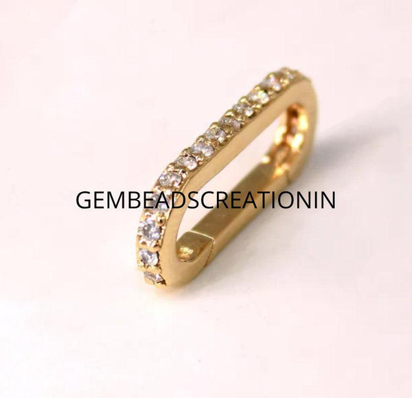 14k Solid Gold Oval Clasp Carabiner 18mm Gold Link Diamond Jewelry Gold Enhancer Charm Pendant Connector Gold Diamond Handmade Jewelry Gifts