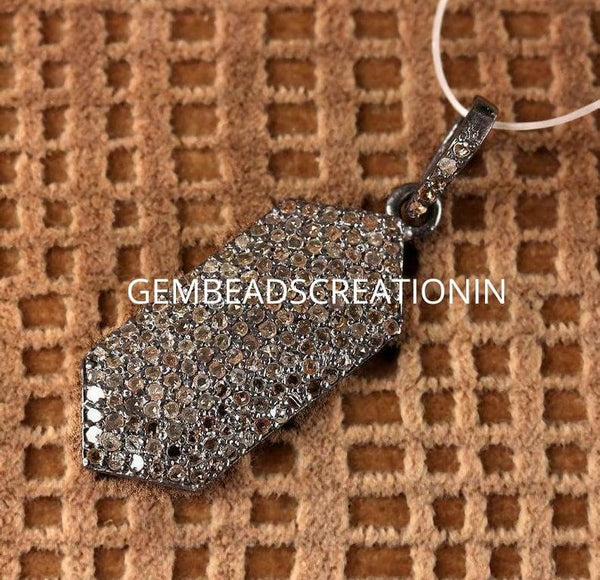 Pave Diamond Dog Tag Pendant Findings 925 Sterling Silver Necklace Women Antique  Designer Rose cut Pave Diamond Pendant Victorian Jewelry