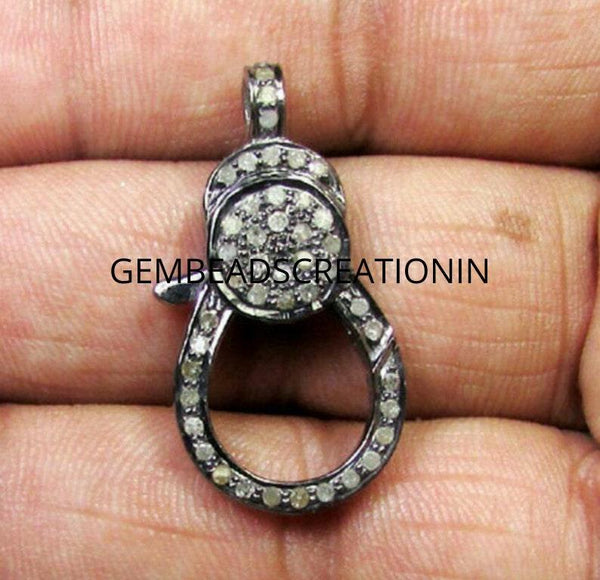 Pave Diamond Lobster Clasp 925 Silver Diamond Necklace Connector 21x12mm Lobster Lock Handmade Jewelry Findings Craft Supplies Clasp Clipsx