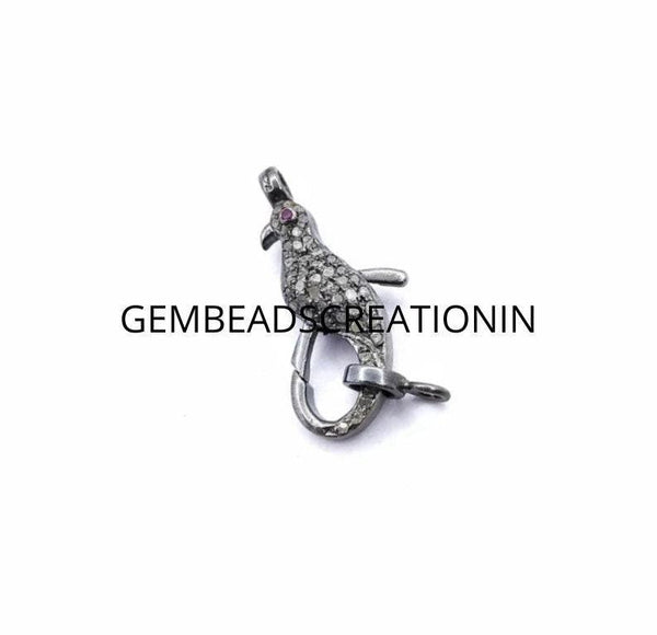 Pave Diamond Lobster Clasp 925 Silver Diamond Necklace Connector 27x12mm Lobster Lock Handmade Jewelry Findings Craft Supplies Clasp Clips