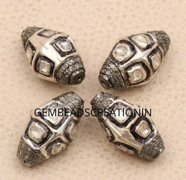 Pave Diamond Oval Beads 925 Silver Diamond Polki Beads Rondelle Beads Findings 12x19mm Diamond Beads Rosecut Diamond Polki Jewelry