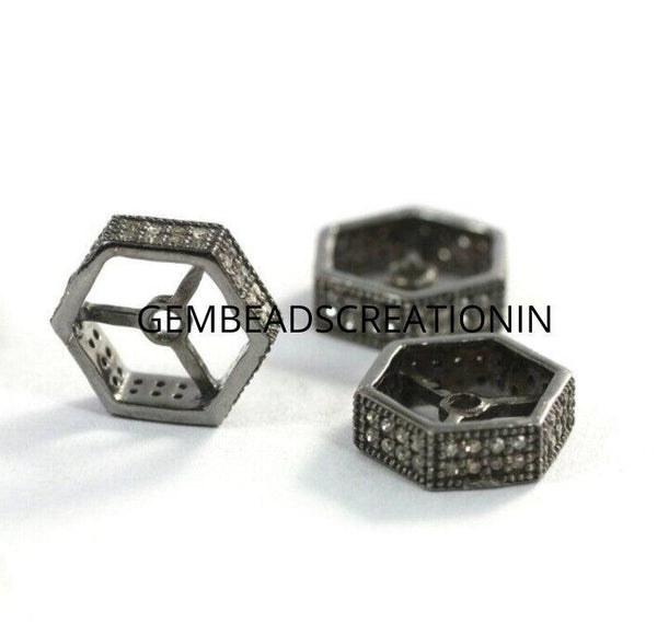 12mm Pave Diamond Beads Spacers Beads 925 Sterling Silver Jewelry Findings Diamond Rondelle Beads Jewelry Hexagon Tyre Wheel Shape Beads