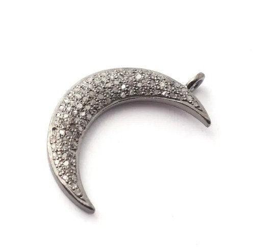 Pave Diamond Crescent Moon Charm Pendant 23X6mm 925 Sterling Vermeil Moon Pendant Diamond Charm Necklace Bracelet Diamond Findings