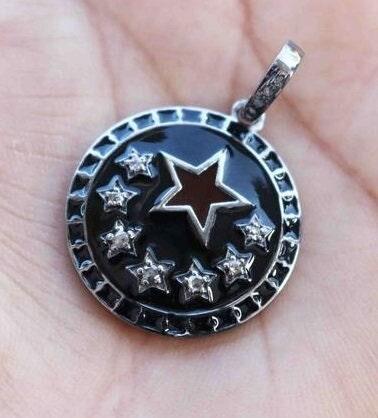 Diamond Enamel Star Bakelite Star Pendant Pave Diamond Pendant Diamond Jewelry Star Necklace 25x22mm 925 Silver Jewelry Pendant Necklace