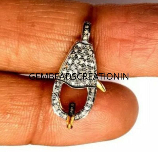 Pave Diamond Lobster Clasps 925 Silver Jewelry Finding Connector Gift 23x10mm Lobster Clasp Handmade Jewelry Diamond Lock