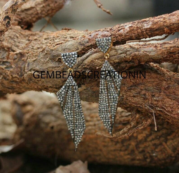 925 Sterling Silver Pave Diamond Dangle Earring Silver Designer Earring Handmade Diamond Earring Wedding Gift Anniversary Gift For Wife