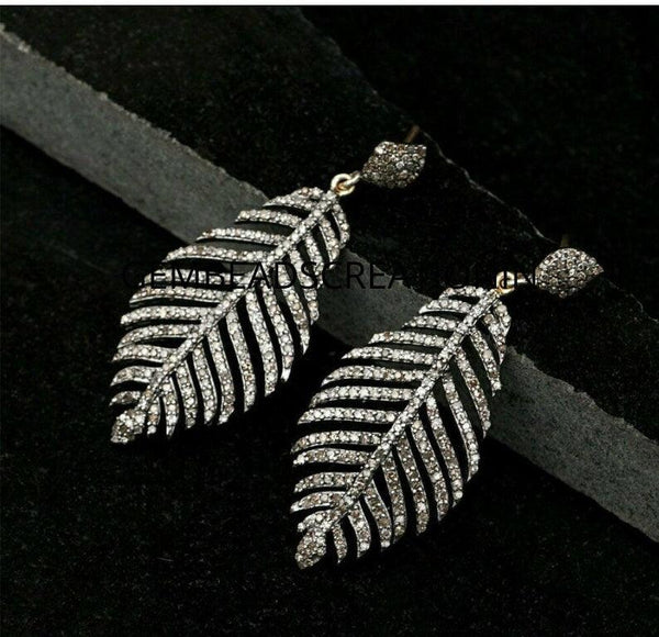 Pave Diamond Leaves Earring 925 Silver Diamond Palm Leaves Designer Drop Earring Leaf Diamond Handmade Earrings Gift For Her Wedding Earring