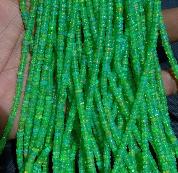 Green Opal Beads, Green Ethiopian Opal, Smooth Opal Gemstone Opal Roundel Beads Opal Strand Beads Necklace Rondelle Beads For Jewelry 3-5mm