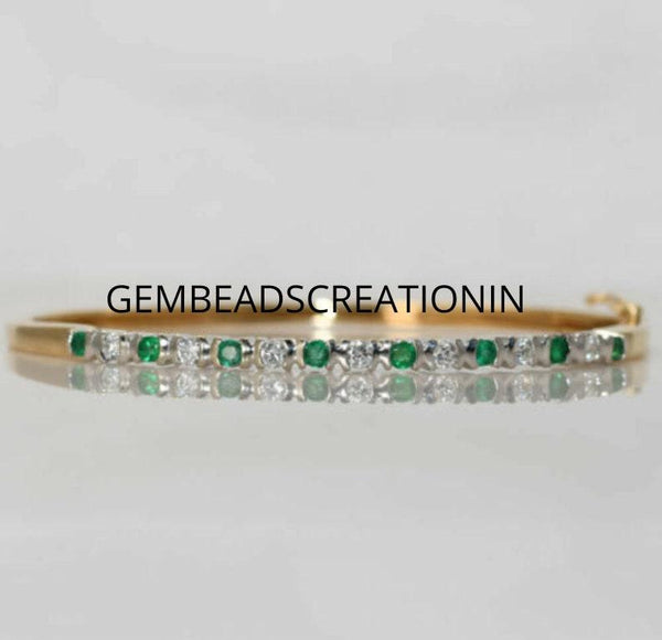 Emerald Diamond Bangle Bracelet 14k Gold Diamond Jewelry Bangle Bracelet Gift For Her Wedding Jewelry Push Present Bridesmaid Gifts