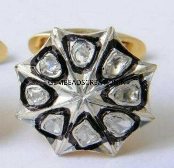 Polki Rose cut Diamond Ring 925 Sterling Silver Handmade Jewelry Victorian Inspired Polki Beaded Diamond Ring Gift For Her Birthday Gift