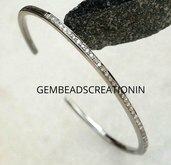 Pave Diamond Single Line Cuff Bracelet 925 Silver Diamond Bracelet Wedding Gift For Her Fashion Jewelry handmade bracelet bangle