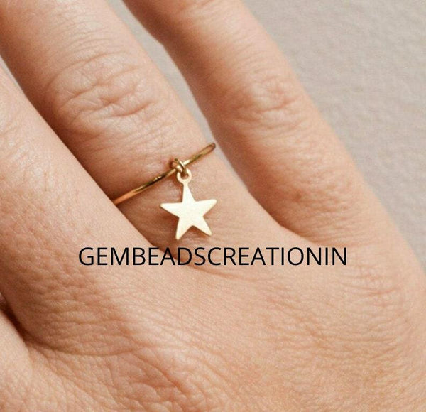 14k Yellow Gold Star Ring Celestial Ring Band Astrology Ring Minimalist Dainty Ring Stacking Ring Birthday Gift For Her Gold Rings