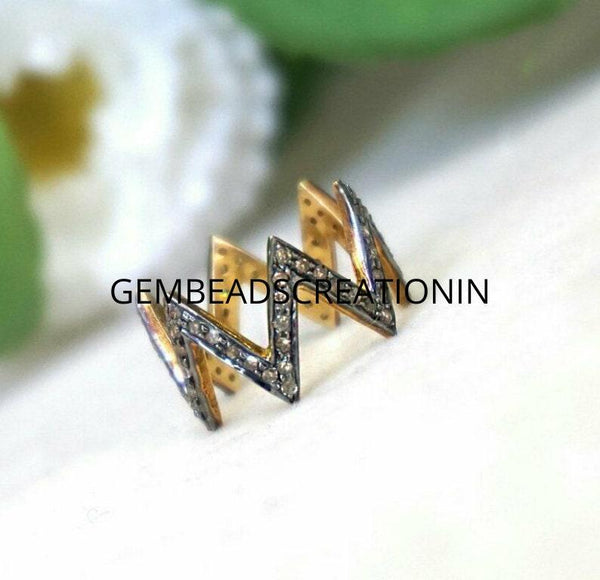 Natural Pave Diamond Zig Zag Ring 925 Silver Diamond Wedding Ring Fine Jewelry Gift For Her Women Rings Anniversary Gift Dainty Band Rings