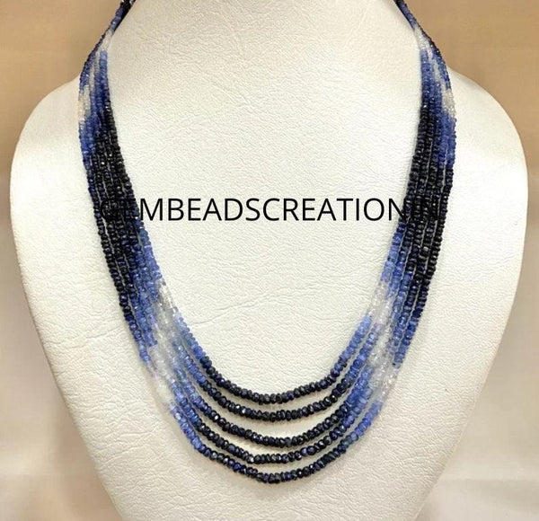 2-3.5mm Natural Blue Sapphire Necklace Shaded Sapphire Gemstone Handmade Jewelry Gift Faceted beads Precious Necklace Gift For her