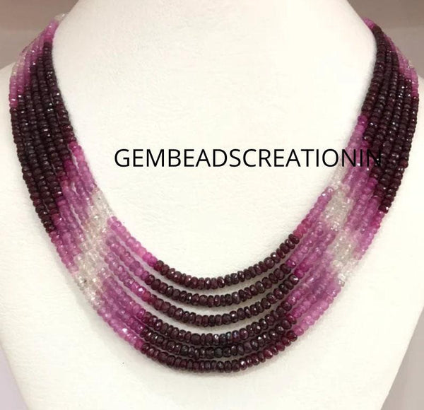 3-4mm  Natural Ruby Necklace Gemstone Beads Necklace Anniversary Gift For Her Precious Beads Necklace Jewelry