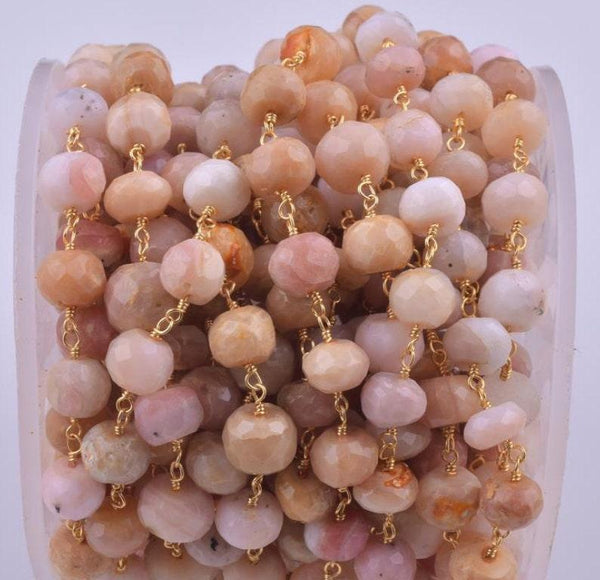 7-8mm Pink Opal Chain, Rosary Beaded Chain, Rondelle Chain Opal Rosary Chain, Body Chain, Bulk Wholesale Chain, Craft Supply Beads, Per Foot