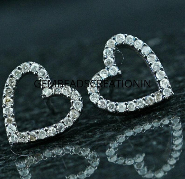 Pave Diamond Heart Stud Earrings Diamond Earring 925 Silver Stud Earrings Diamond Studs Earrings For Women Gift For Her Diamond Jewelry