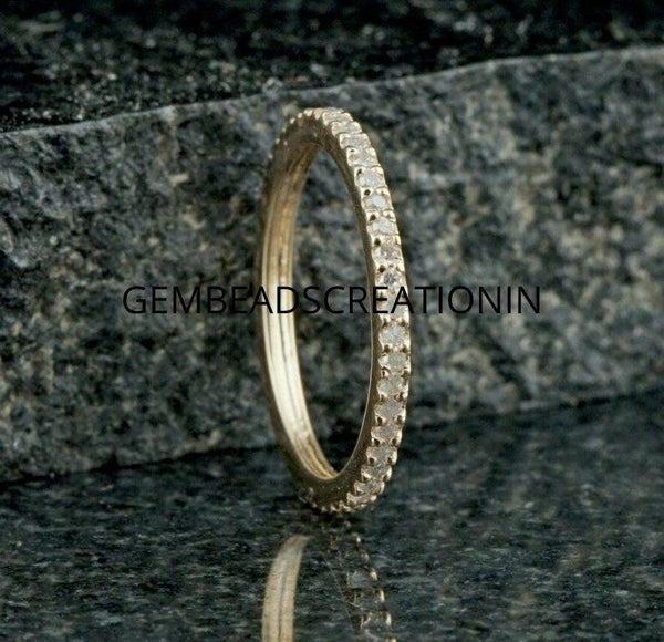 14K Yellow Gold Diamond Stack Band Ring Natural Diamond Unisex Ring Diamond Band Gift For Him/ Her Diamond Jewelry Stacking Ring Minimalist