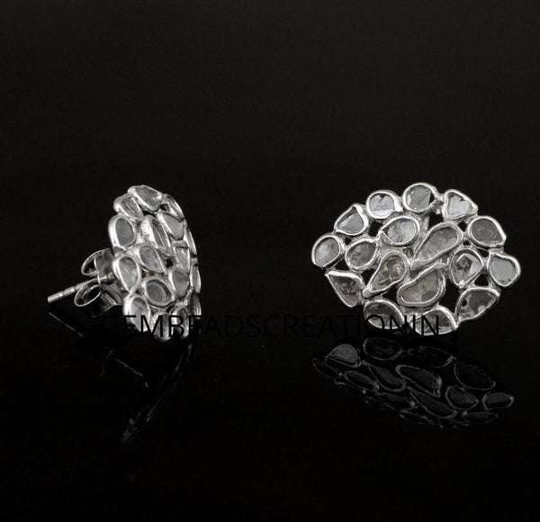 Polki Diamond Pave Rose Cut Diamonds Victorian Stud Earrings 925 Sterling Silver Diamond Earrings Gift For Her Women Fashion Jewelry