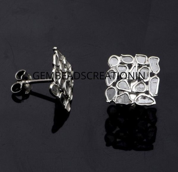 Polki Rose Cut Diamond Square Stud Earring Diamond Stud Earrings 925 Sterling Silver Diamond Earrings Wedding Earring Anniversary Gifts