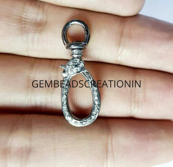 30mm diamond lobster clasp antique jewelry lock with jump ring 925 sterling silver pave diamond jewelry findings handmade lock clasp