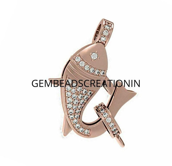 14k Rose Gold Natural Pave Diamond Lobster Fish Lock Claps Finding Jewelry Necklace Connector Gold Lobster Clasp Diamond Gold Jewelry