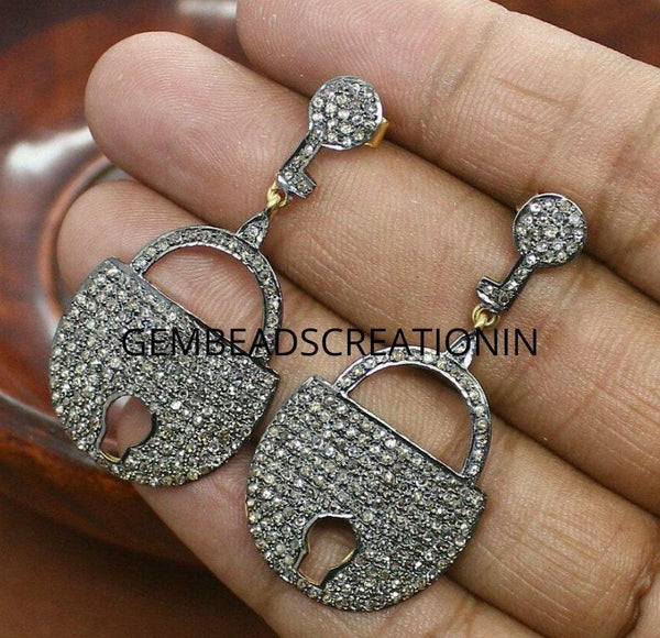 Pave Diamond Lock Earring 925 Silver Diamond Dangle Fine Jewelry Earrings Gift For Women Halloween Decor Jewelry Diamond Jewelry