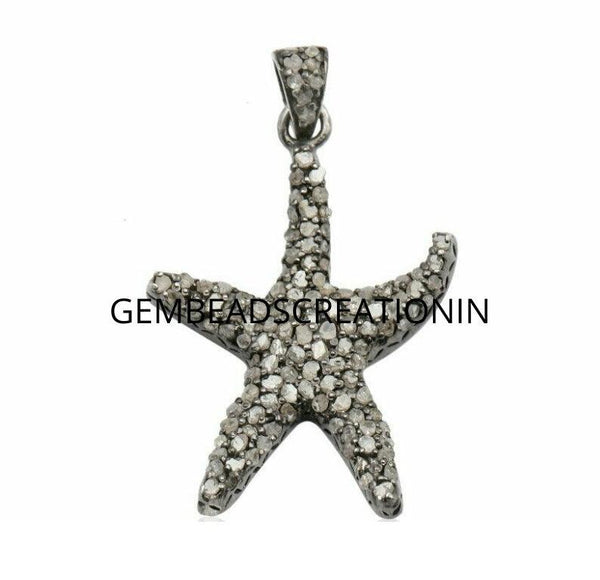 Pave Diamond Star Fish Pendant 18x27mm Star Pendant 925 Silver Charm Star Necklace Pendant Gift  Minimalist Handmade Jewelry