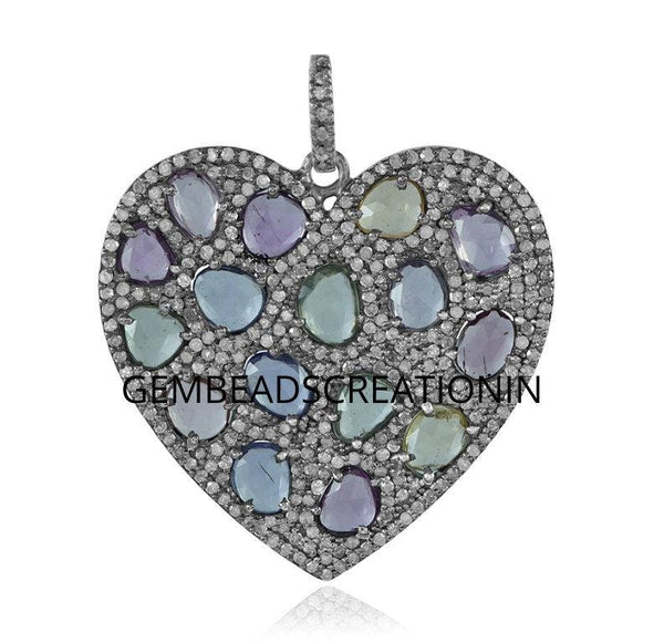 35mm Multi Sapphire Heart Pendant Pave Diamond Pendant Designer Heart Necklace Diamond Fine Jewelry Wedding Gift Bridesmaid Gift For Her