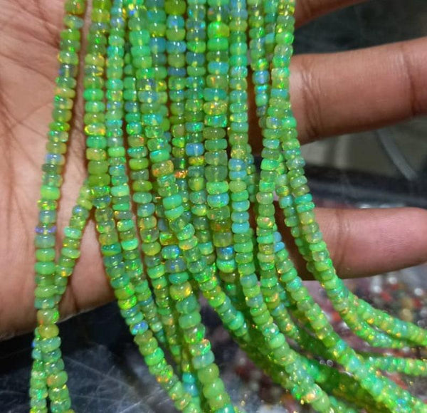 Light Green Ethiopian Opal Smooth Rondelle Beads, Ethiopian Opal Beads, Opal Rondelle 3-5mm, 16 Inches, Opal Beads Strand Necklace Beads