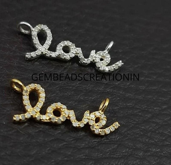 Diamond Love Necklace Charm/925 Sterling Silver 20x8mm Love Pendant Gift For Her Pave Diamond Jewelry Wholesale Fine Jewelry Manufacturer