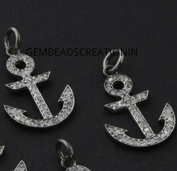 20x15mm Pave Diamond Anchor Charm Pendant 925 Sterling Silver Victorian Pendant Handmade Jewelry Findings Charm Minimalist Necklace Bracelet