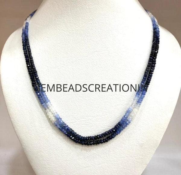 3-4.5mm Natural Blue Sapphire Necklace Shaded Sapphire Faceted Beads Gemstone Handmade Jewelry Precious Necklace Gift Ideas For Women