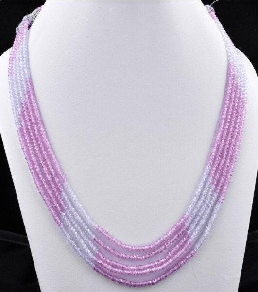 Pink & White Zircon Necklace Cubic Zirconia Necklace Gemstone Rondelle Necklace Zircon Necklace Handmade Necklace Beaded Necklace Gift Guide