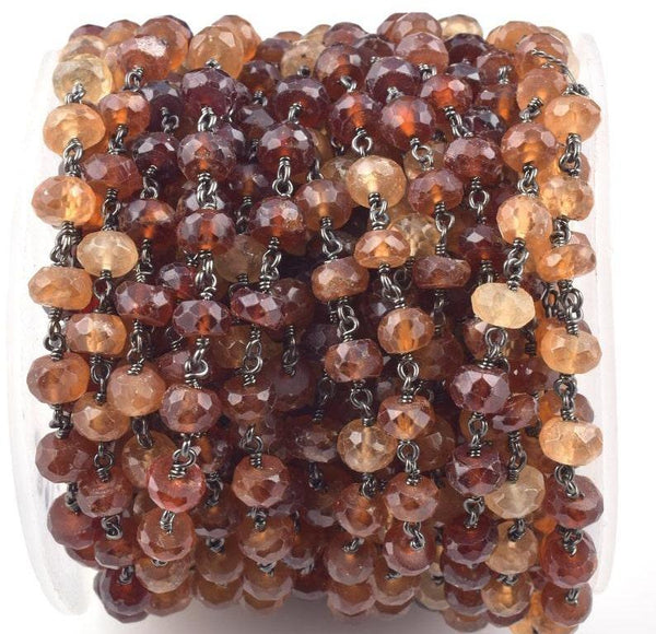 Natural Hessonite Gemstone Chain 6-7mm Rosary Beaded Chain Wire Wrapped Beads Body Chain Necklace Bracelet Beads Jewelry Necklace Bracelet