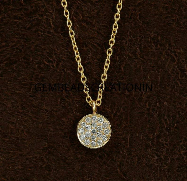 Diamond Disc Necklace 14k Gold Pave Minimalist Disc Necklace Anniversary Gift Layering Necklace Graduation Gift Diamond Stylish Necklace