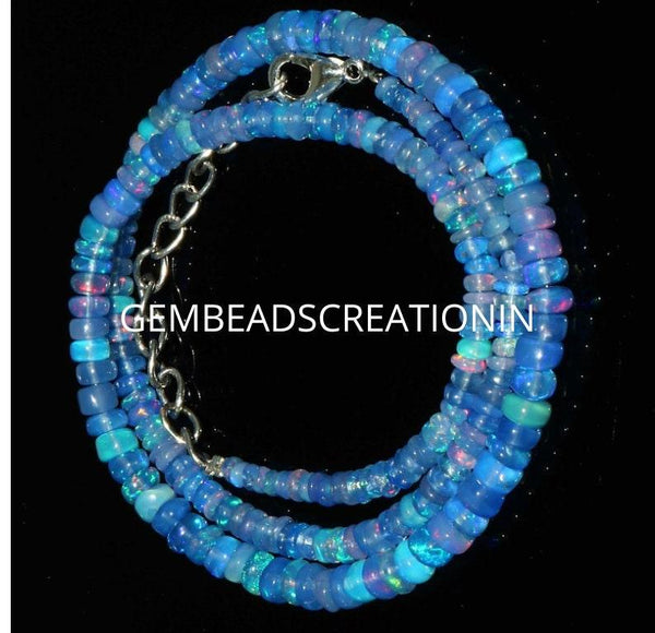 3-5mm ethiopian blue opal beads necklace natural opal beads opal gemstone jewelry beaded necklace gift ideas rondelle beads necklace