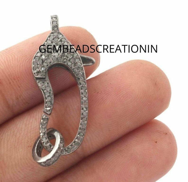 30x10mm Pave Diamond Lobster Lock Clasp 925 Sterling Silver Diamond Lock Claw Diamond Findings Diamond Necklace Findings Jewelry Charm