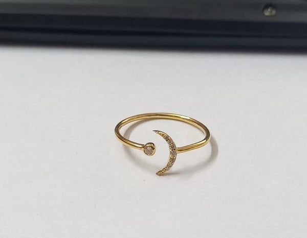 14k Solid Gold Diamond Moon and Star Ring/Crescent Moon and Star Stacking Minimalist Everyday Engagement Ring/Astrology Jewelry/Gift For Her