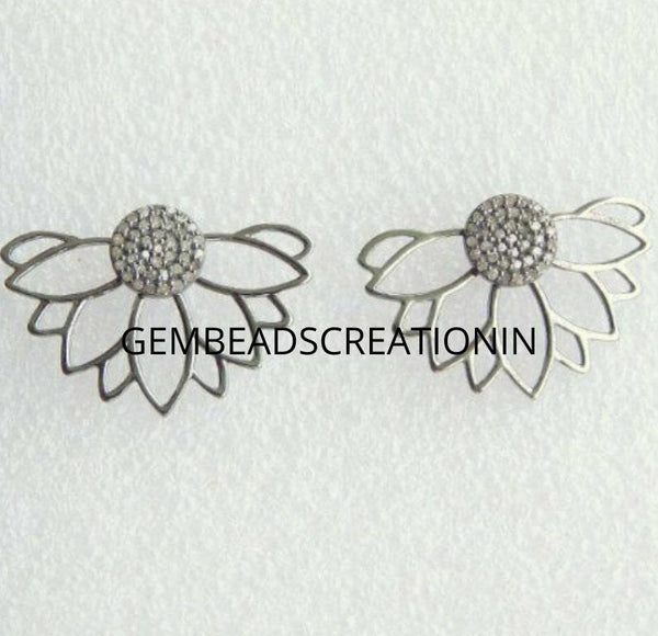 Pave Diamond Sunflower Earrings Pair 925 Sterling Silver Floral Diamond Jewelry Stud Earring Jewelry Gift For Women Pave Diamond Jewelry