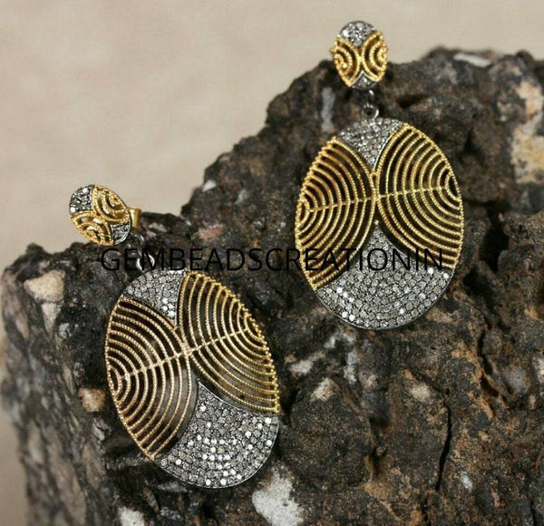 Pave Diamond Dangle Earring 925 Silver Fashion Diamond Stud Earring Fine Jewelry Handmade Jewelry Earring Gift For Her 50x25mm