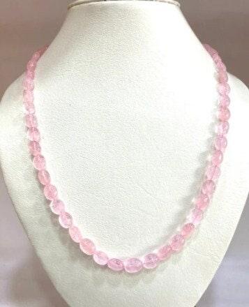 Morganite Gemstone Necklace, Oval Beads Necklace Women Necklace Natural Precious Necklace Anniversary Engagement Gift jewelry Ideas