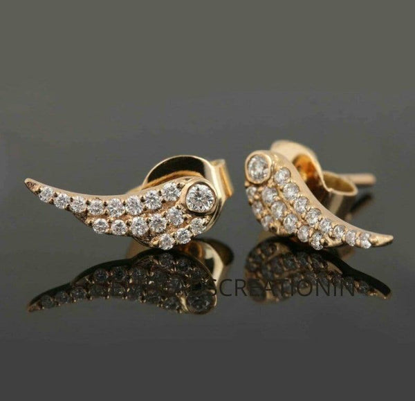 Solid 14k Gold Wings Earrings Studs Diamond Wedding Anniversary Gift Diamond Studs Ear Post Stud Piercing Earring Engagement Earrings Gifts