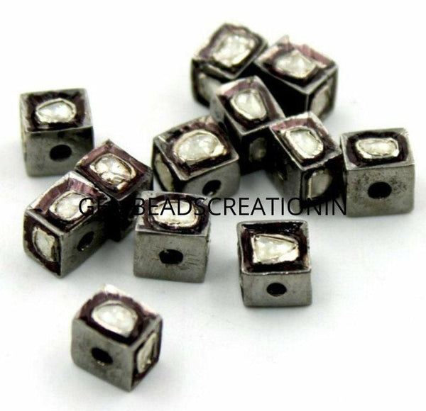 8mm Pave Diamond Polki Box Beads 925 Sterling Silver Spacers Design Jewelry Making Supplies Rosecut Polki Jewelry Necklace Beads