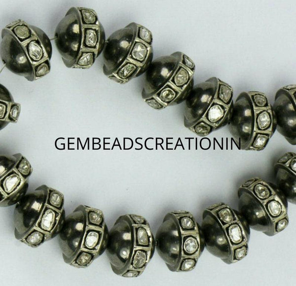 14x12mm Polki DIamond Rondelle Beads 925 Silver Uncut Rose cut Diamond Beads Findings Wholesale Jewelry Beads Findings Handmade Beads