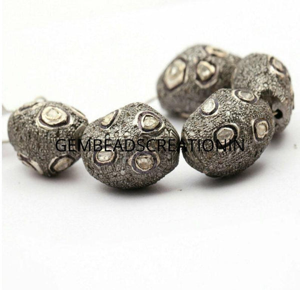 22mm Pave Polki Beads Diamond Findings 925 Silver Spacers Beads Necklace Findings Rosecut Diamond Beads Jewelry